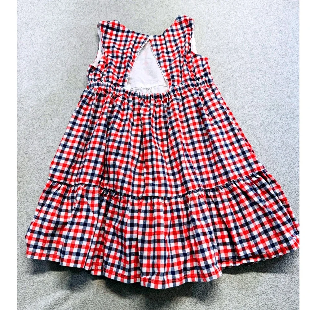 OshKosh Bgosh Tiered Dress Kids 4T Red White Blue Gingham Plaid Americana